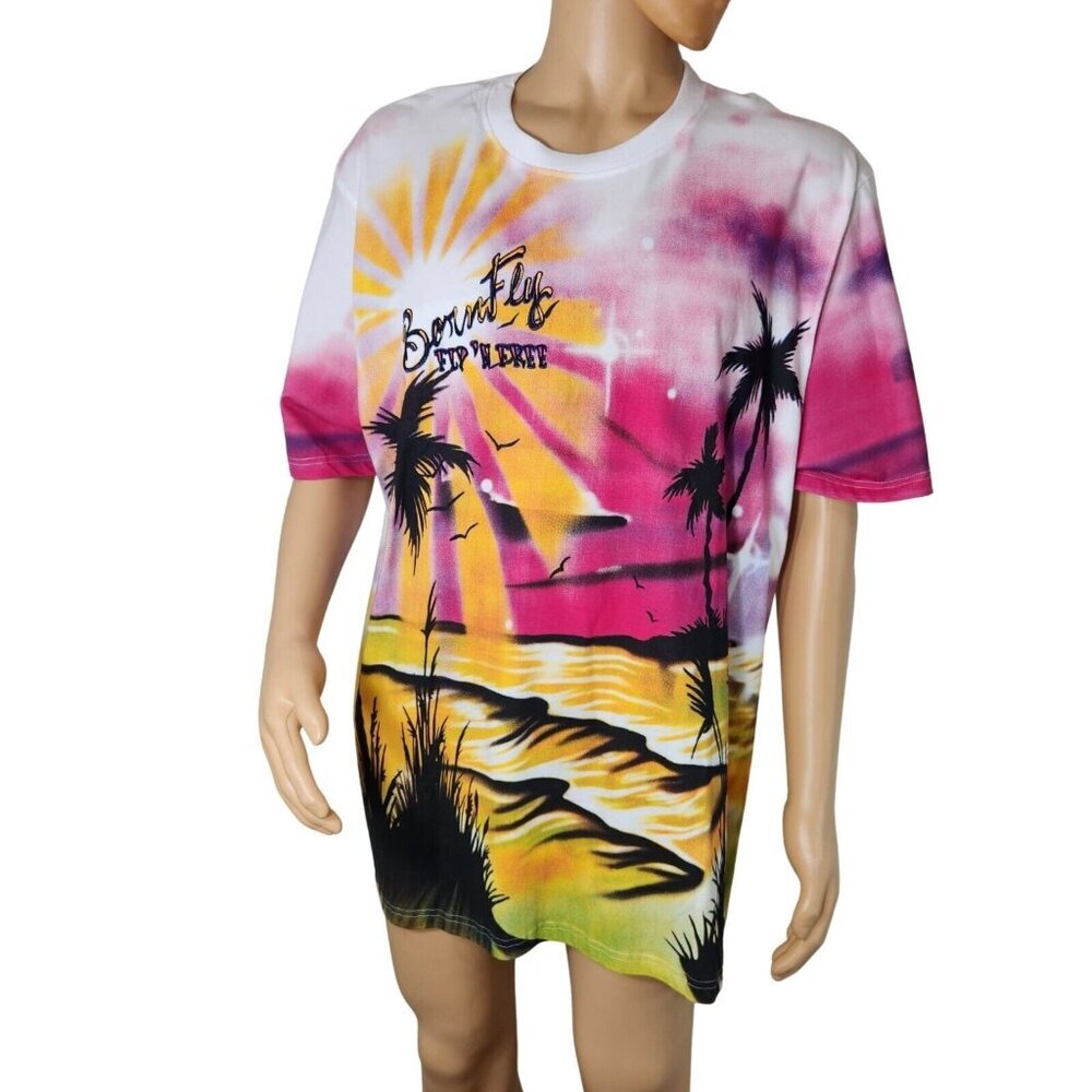 Born Fly Men's "Fly 'N Free " Multicolor Graphic Print T-Shirt Size 2XL (40)
